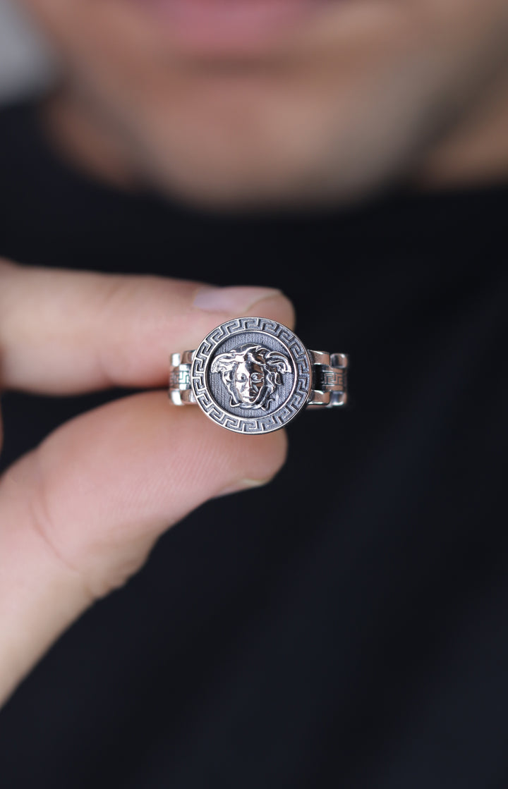 Versace Medusa 925 Sterling Silver Oxidised Ring