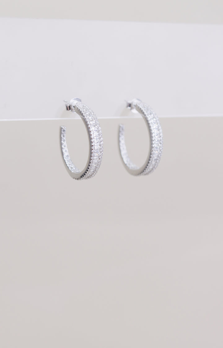 Cz Half Round 925 Sterling Silver Earrings
