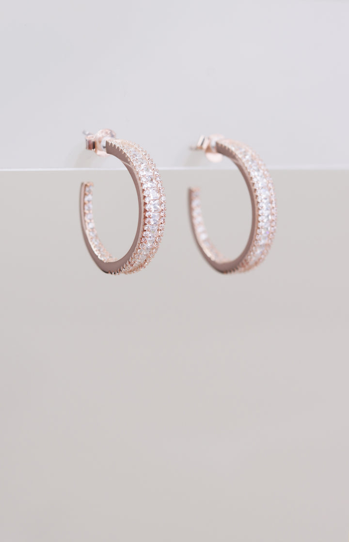 Cz Half Round 925 Sterling Silver Earrings