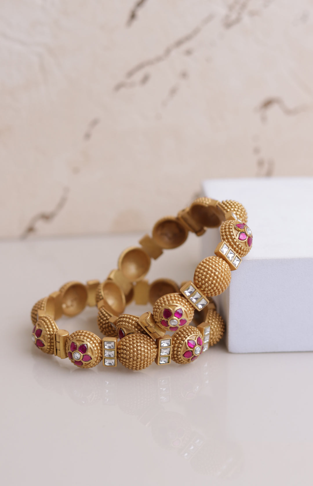 Antique Gold Kundan 925 Sterling Silver Bangles