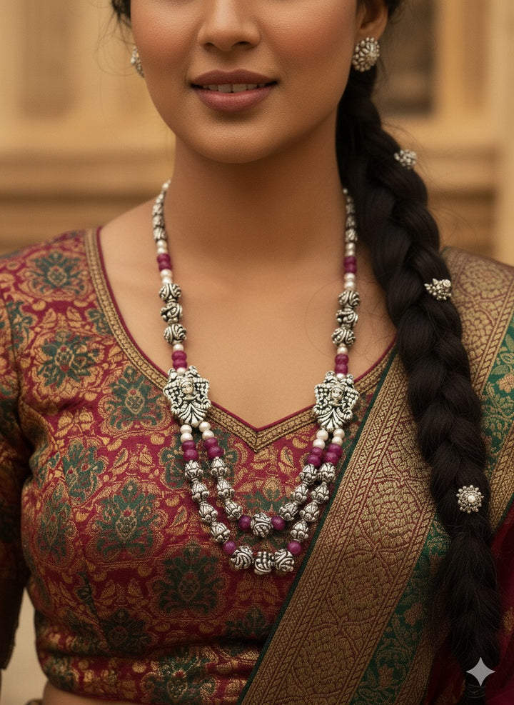 Oxidised Temple Matarmala 925 Sterling Silver