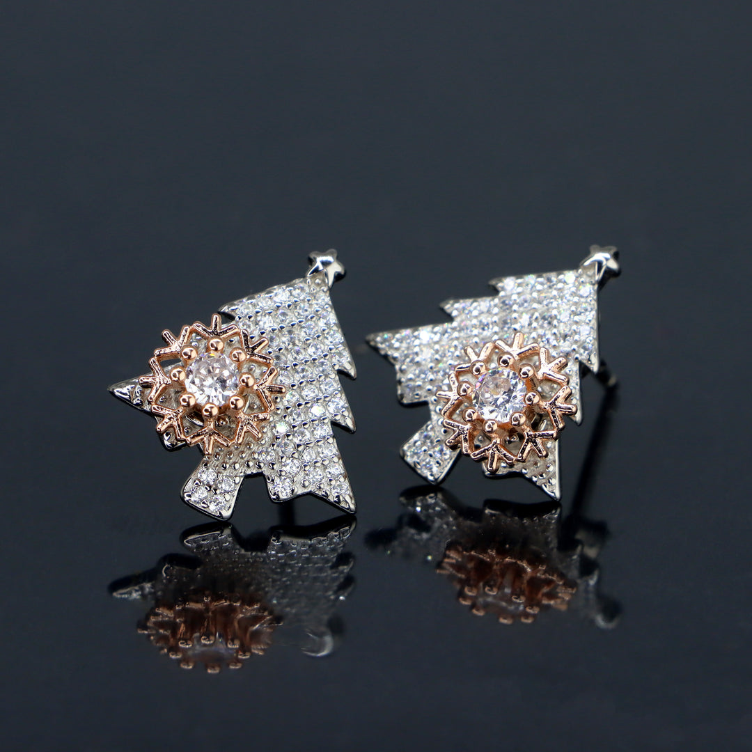 Cute 925 Sterling Silver Christmas Tress Women Earrings