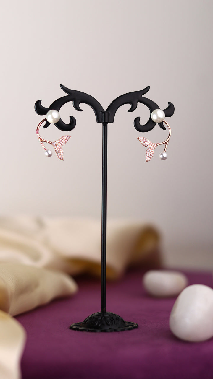 Classy Pearl 925 Sterling Silver Rose Gold Earrings