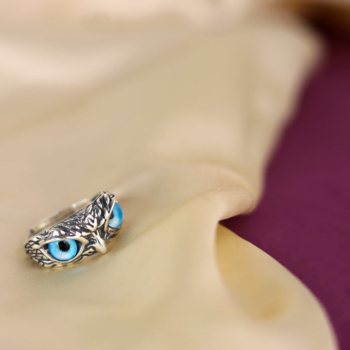 Adjustable Owl Men 925 Sterling Silver Ring