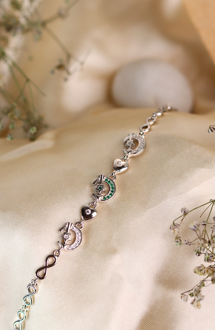 Calm Moon & Stars Women 925 Sterling Silver Bracelet