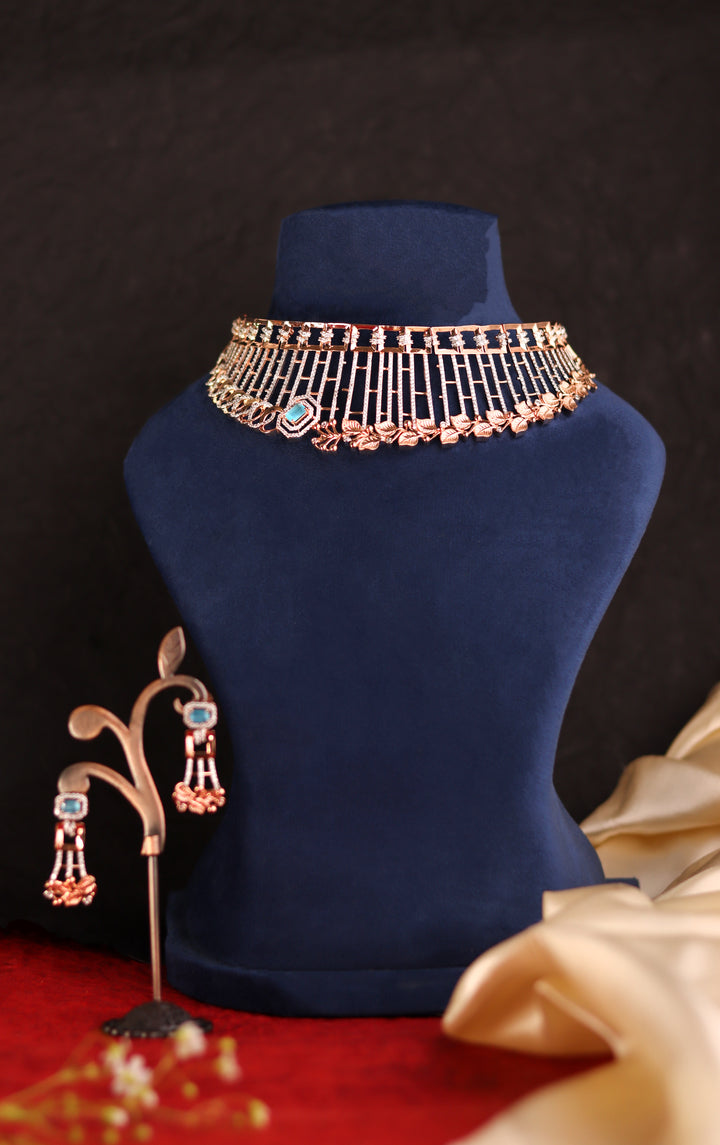 Exquisite Rose Gold 925 Sterling Silver Choker Necklace Set
