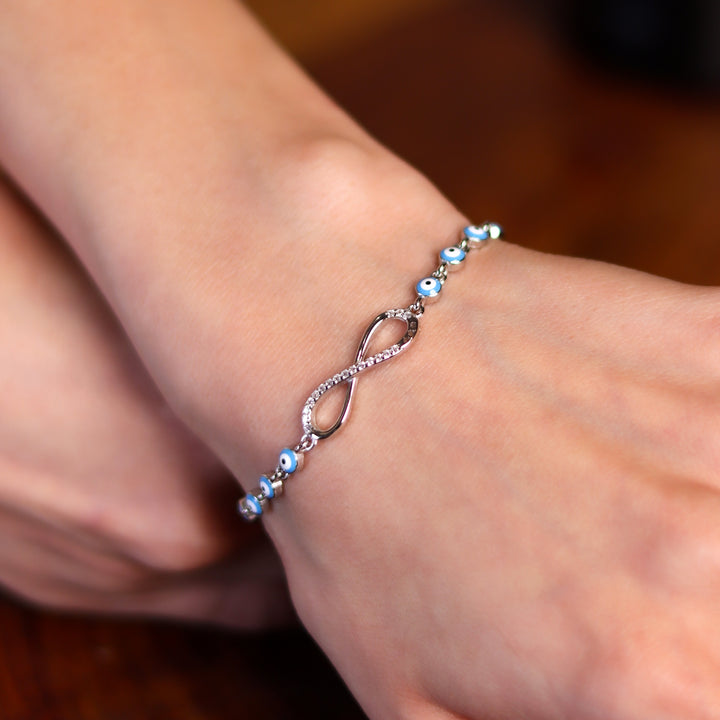 Infinity Evil Eye 925 Sterling Silver Adjustable Bracelet