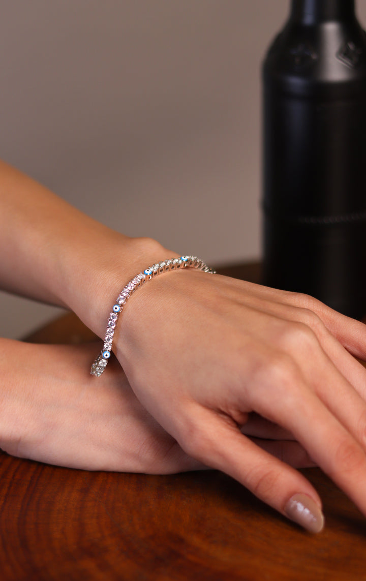 Solitaire Evil Eye 925 Sterling Silver Tennis Bracelet