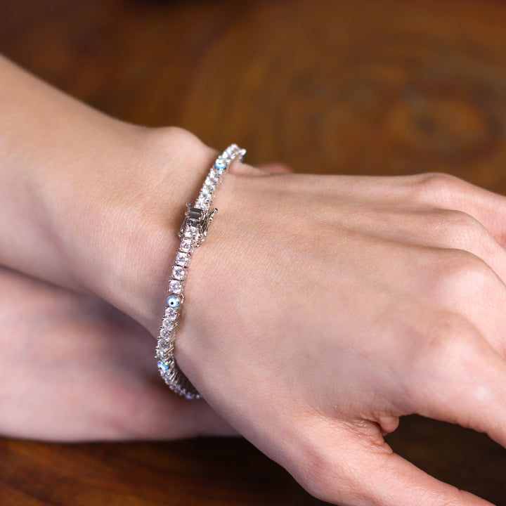 Solitaire Evil Eye 925 Sterling Silver Tennis Bracelet
