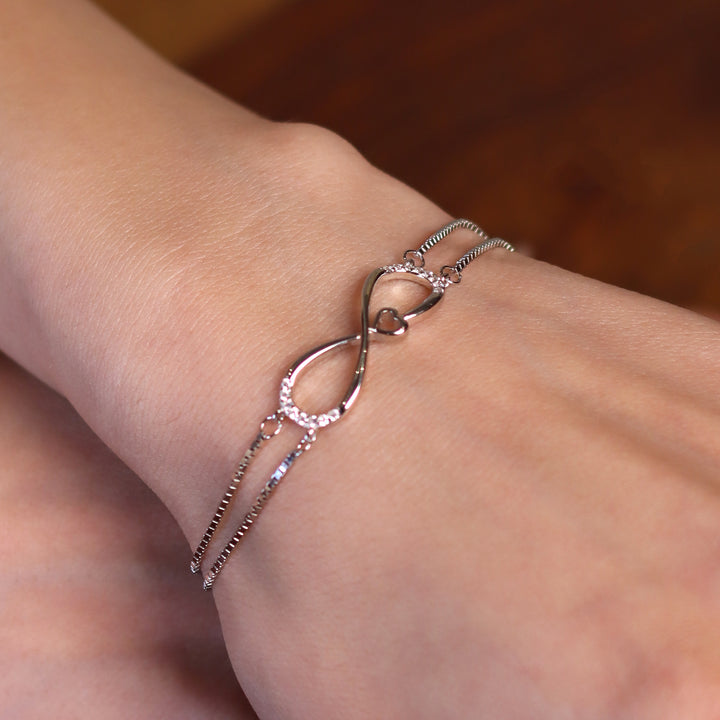 Infinity Heart Box Chain 925 Sterling Silver Bracelet