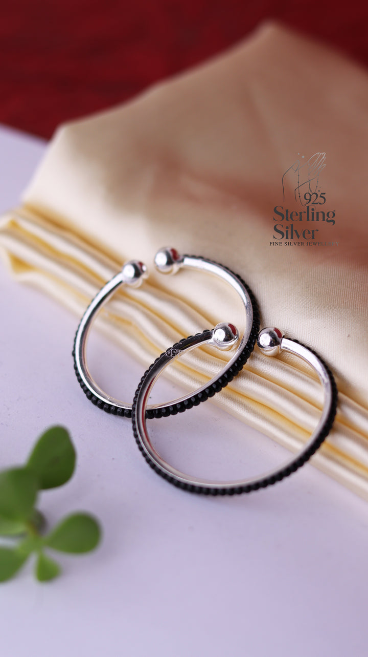 Black Beads 925 Sterling Silver Nazariya Kada for Kids