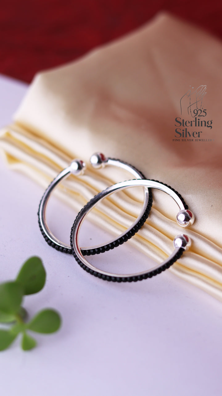 Black Beads 925 Sterling Silver Nazariya Kada for Kids
