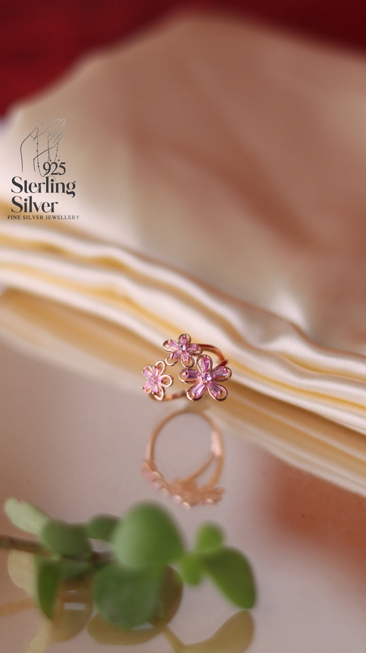Blooming Flowers 925 Sterling Silver Women Ring