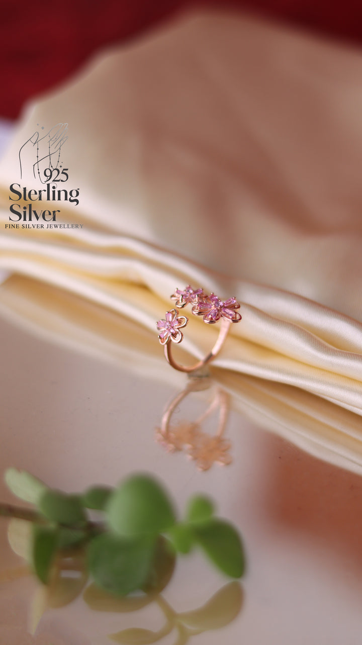 Blooming Flowers 925 Sterling Silver Women Ring