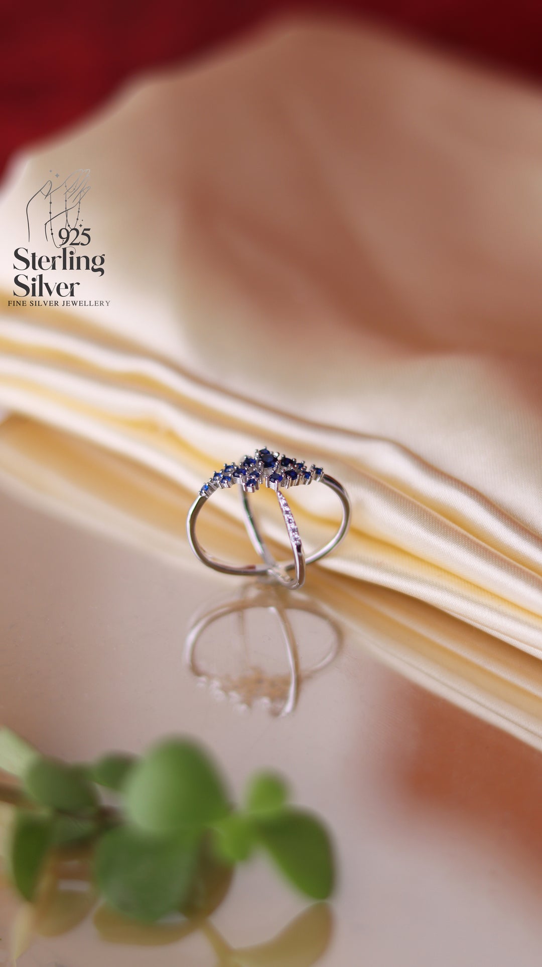 Cross Style Blue Stones 925 Sterling Silver Women Ring