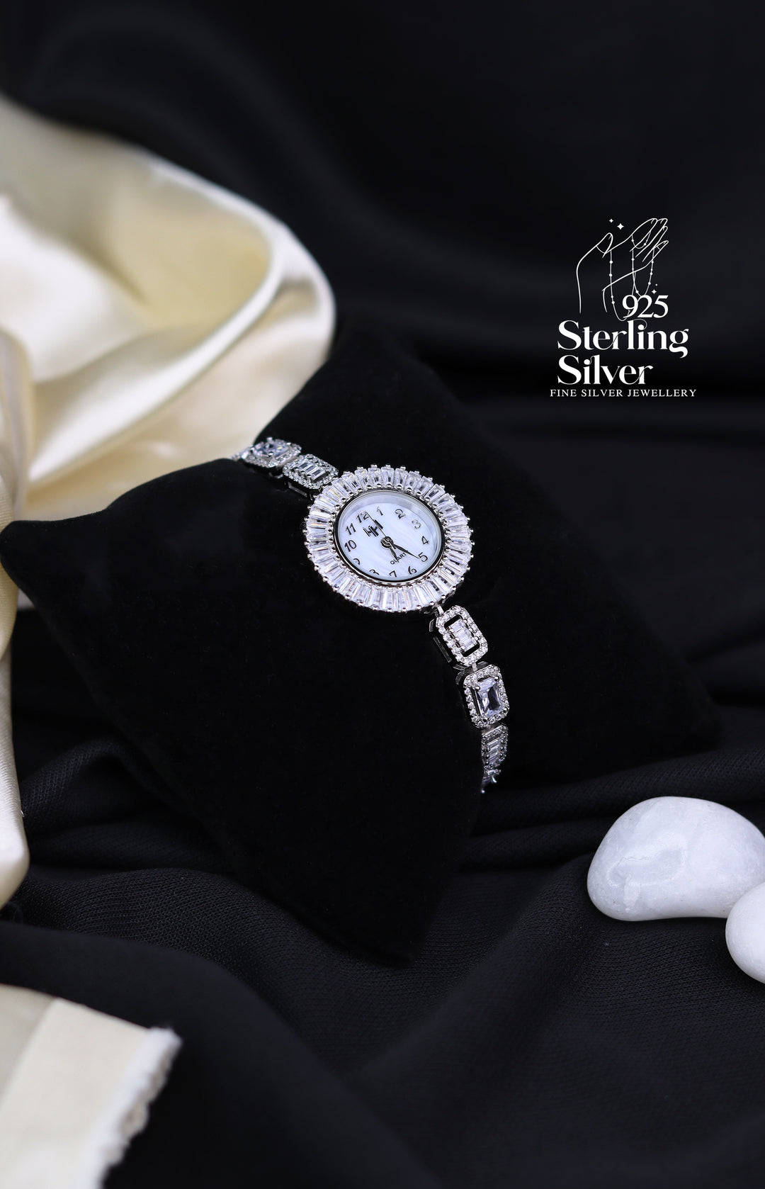 Eternal White Stones 925 Sterling Silver Women's Watch