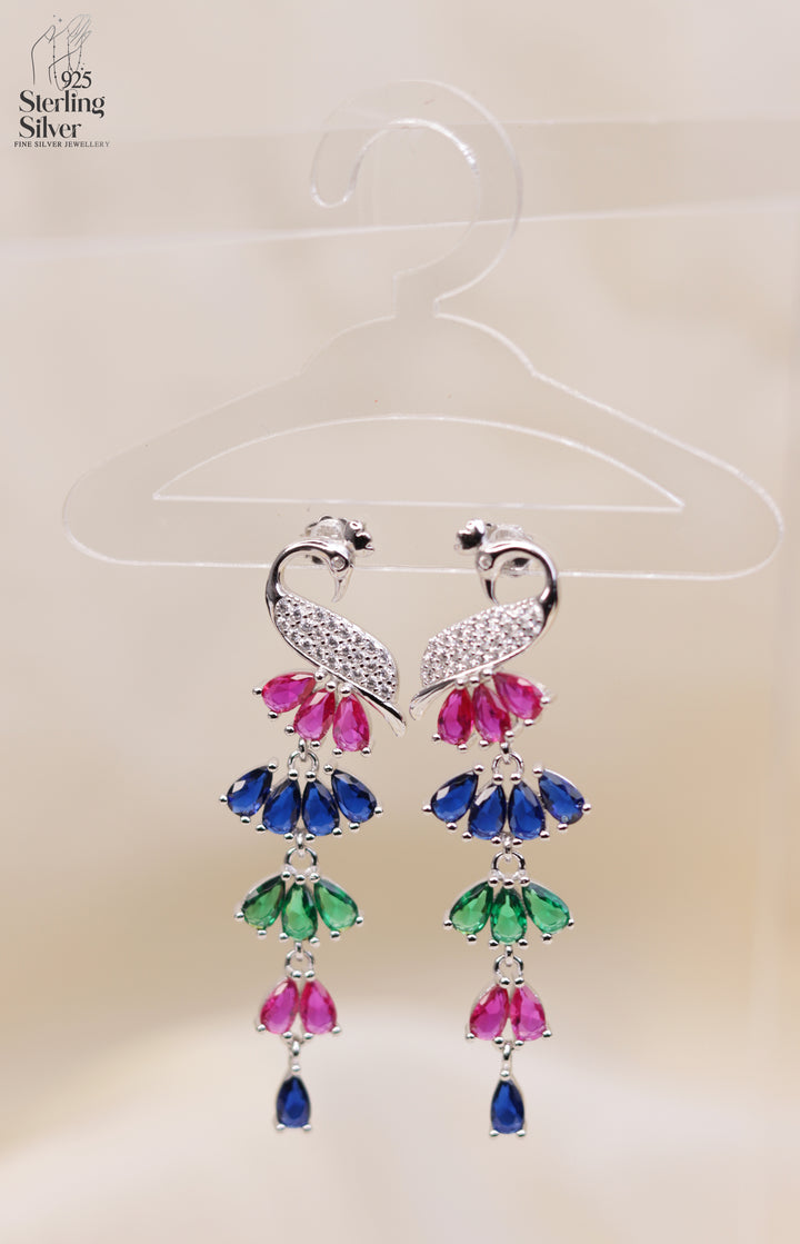 Feathered Peacock 925 Sterling Silver Earrings