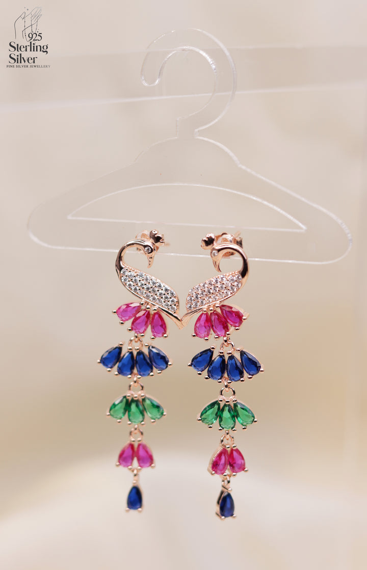 Feathered Peacock 925 Sterling Silver Earrings