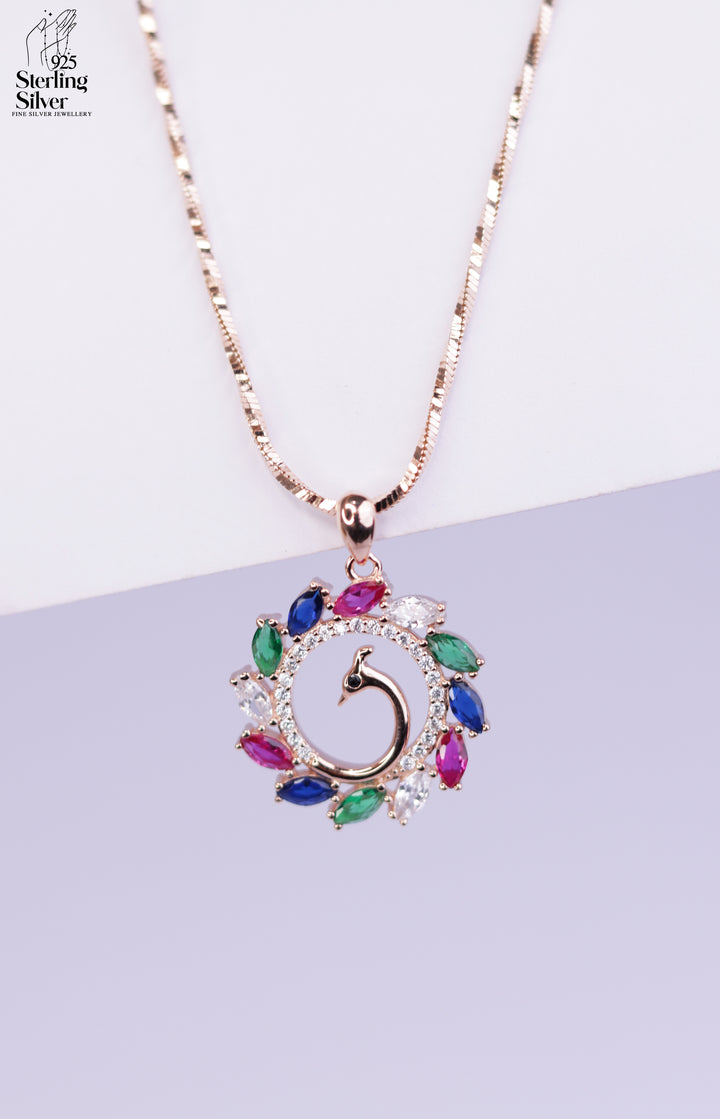 Magnificent Peacock 925 Sterling Silver Necklace Set