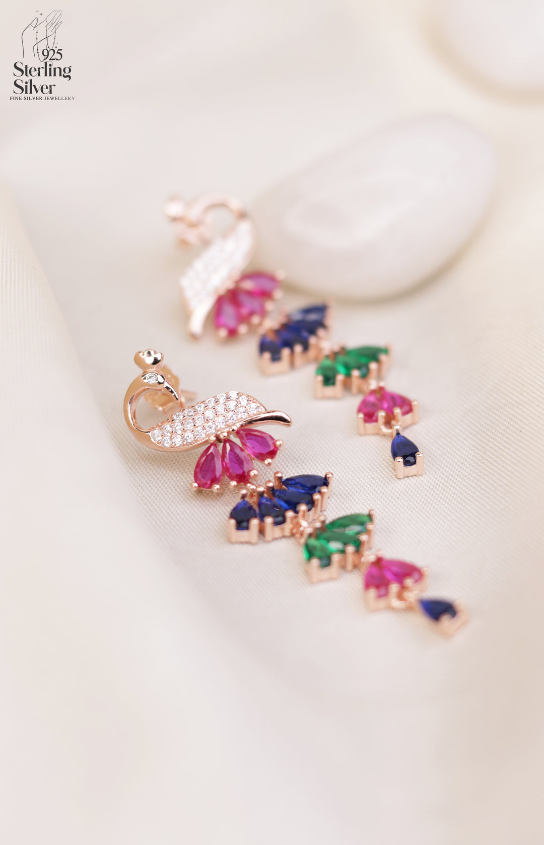 Feathered Peacock 925 Sterling Silver Earrings
