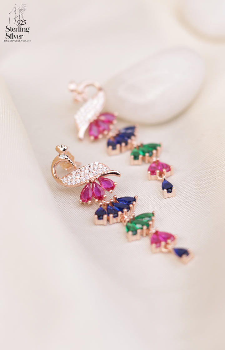 Feathered Peacock 925 Sterling Silver Earrings