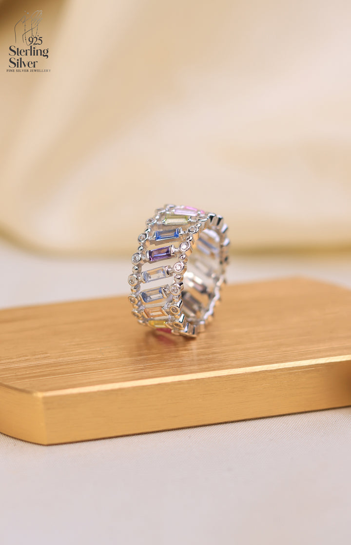 Rainbow Harmony 925 Sterling Silver Band Ring