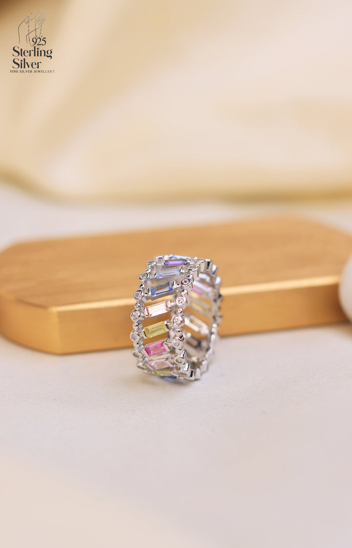 Rainbow Harmony 925 Sterling Silver Band Ring