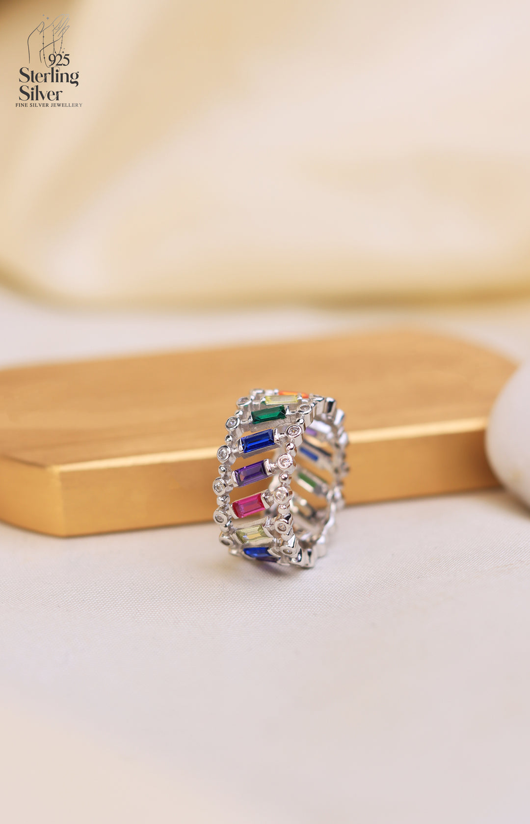 Multi Colour 925 Sterling Silver Band Ring