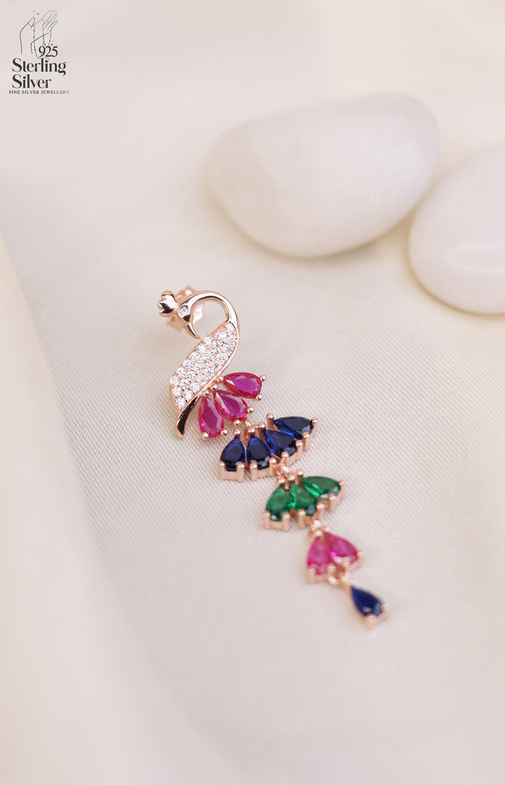 Feathered Peacock 925 Sterling Silver Earrings