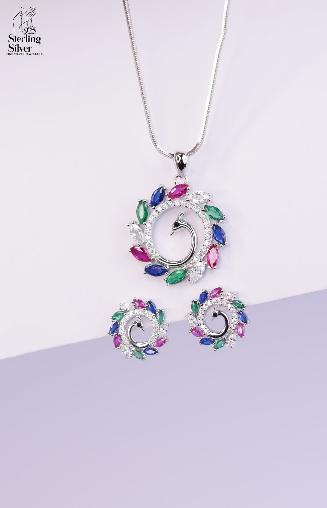 Magnificent Peacock 925 Sterling Silver Necklace Set