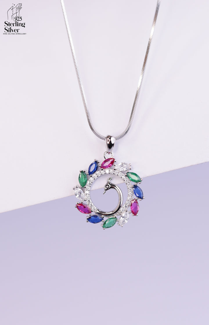 Magnificent Peacock 925 Sterling Silver Necklace Set