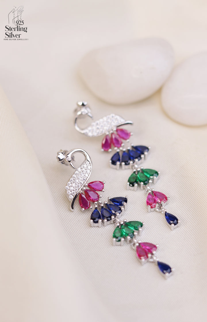 Feathered Peacock 925 Sterling Silver Earrings