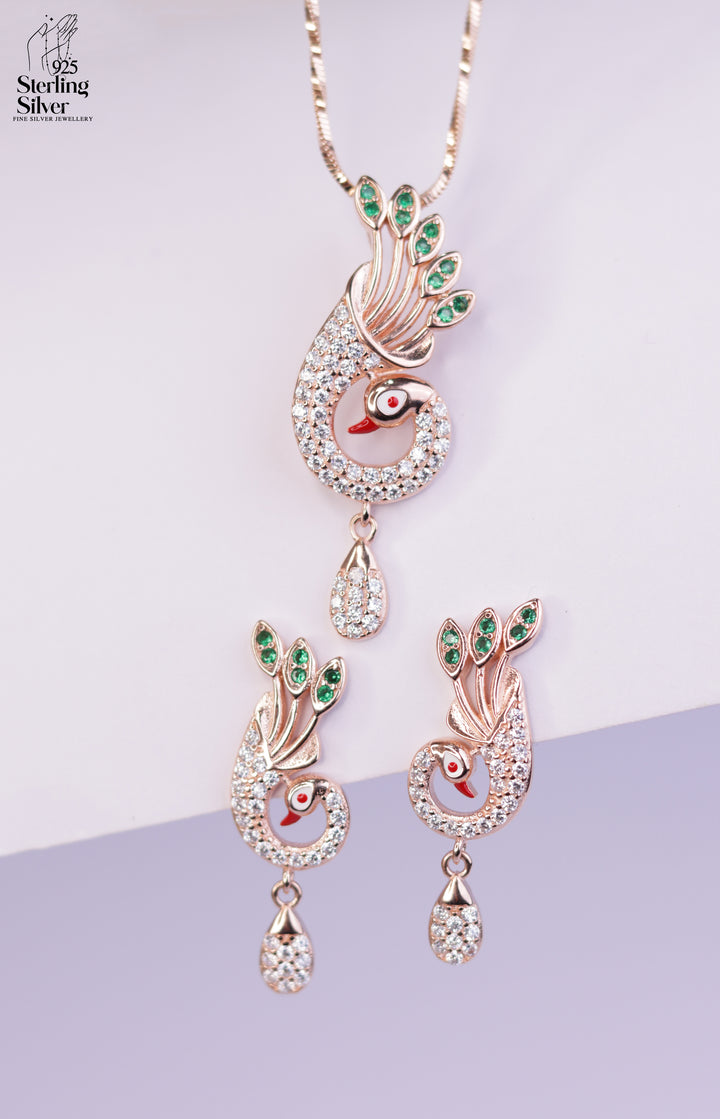 Peacock 925 Sterling Silver Pendant Set
