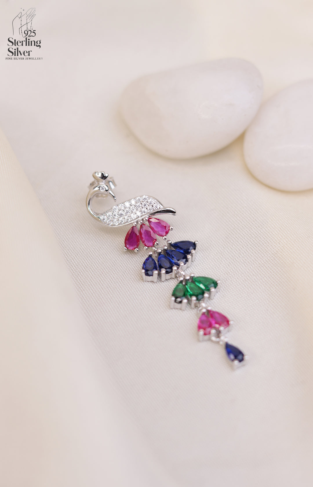 Feathered Peacock 925 Sterling Silver Earrings