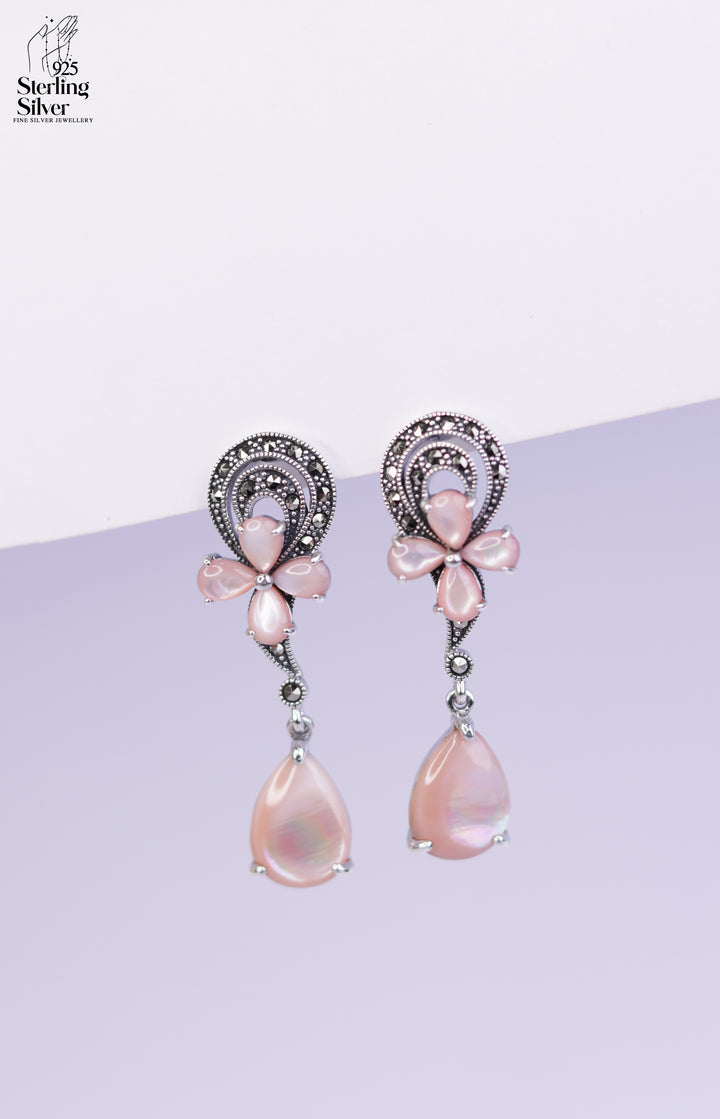 Artisanal Pearl Marcasite 925 Sterling Silver Pendant Set