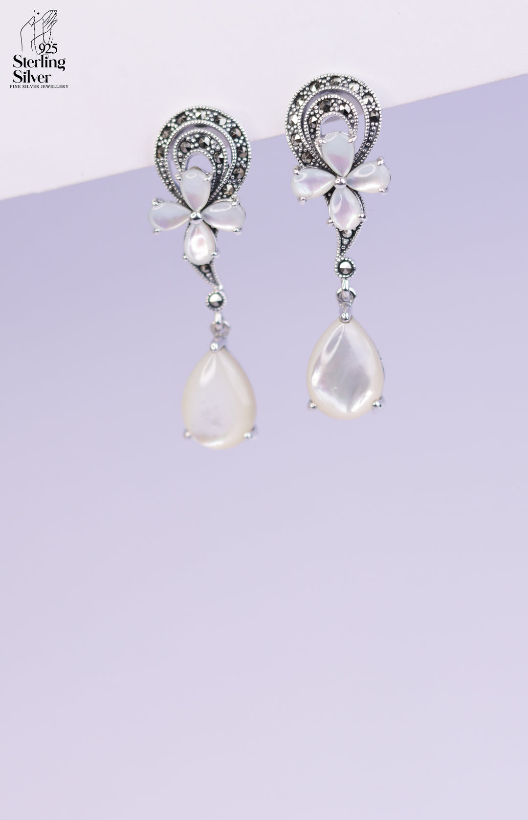 Crafted PearlMarcasite 925 Sterling Silver Pendant Set
