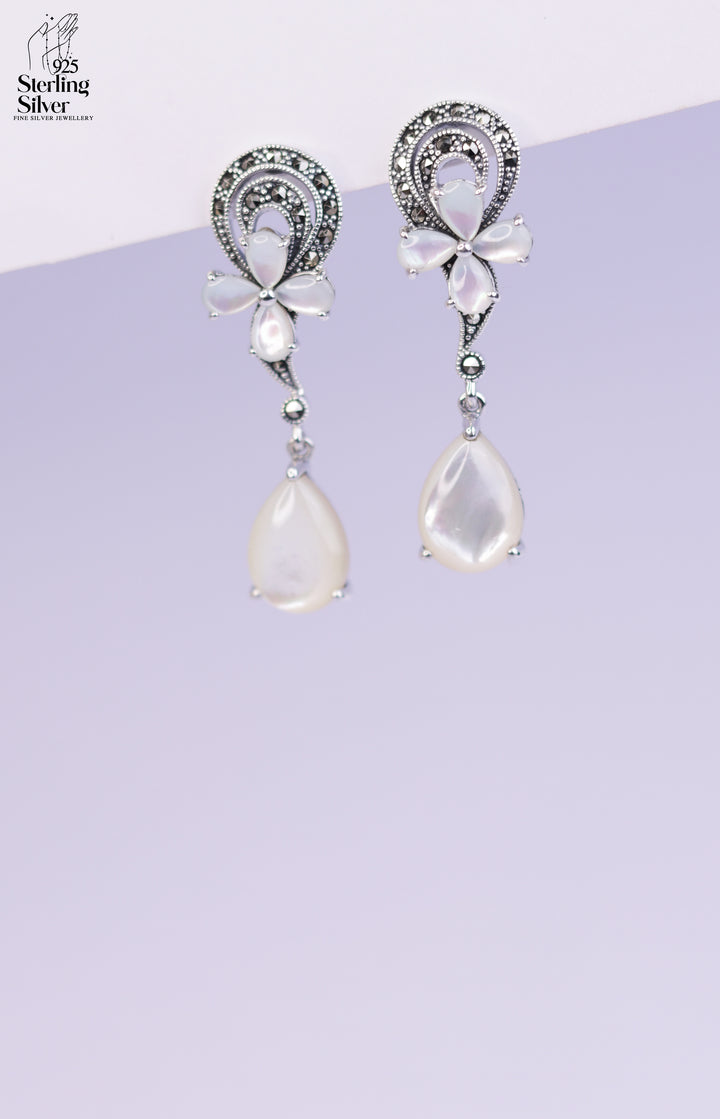 Crafted PearlMarcasite 925 Sterling Silver Pendant Set