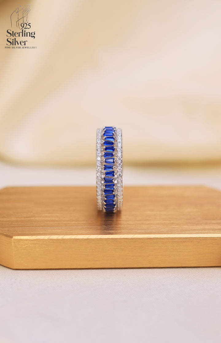 Royal Blue Agate 925 Sterling Silver Band Ring