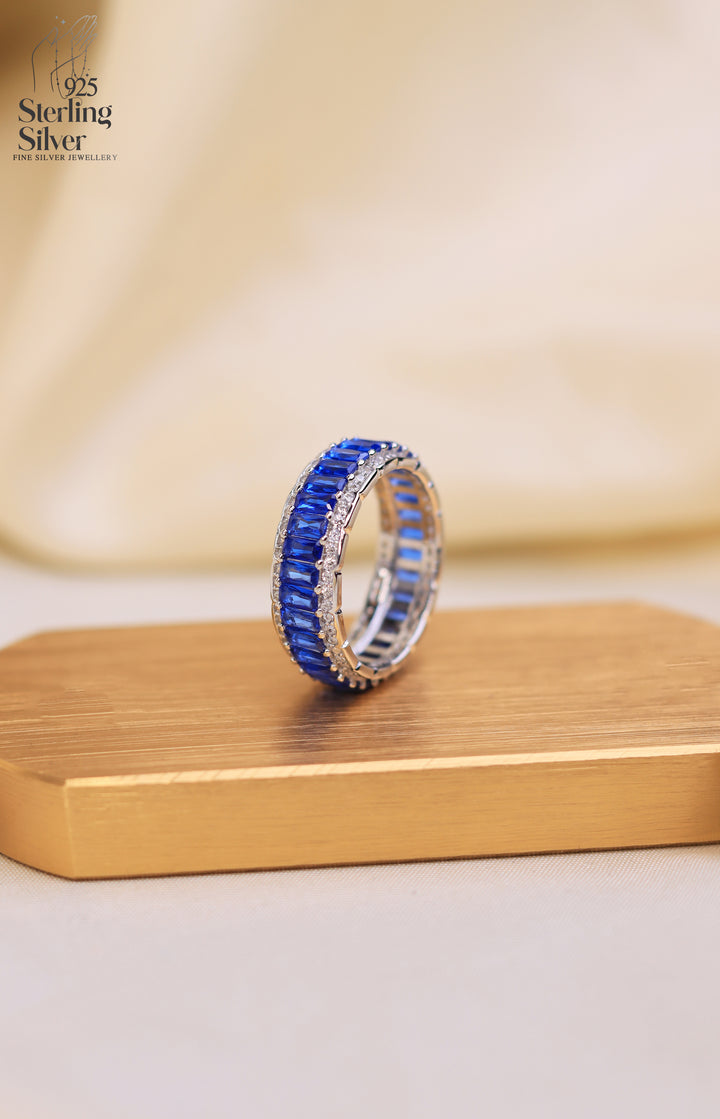Royal Blue Sapphire 925 Sterling Silver Band Ring
