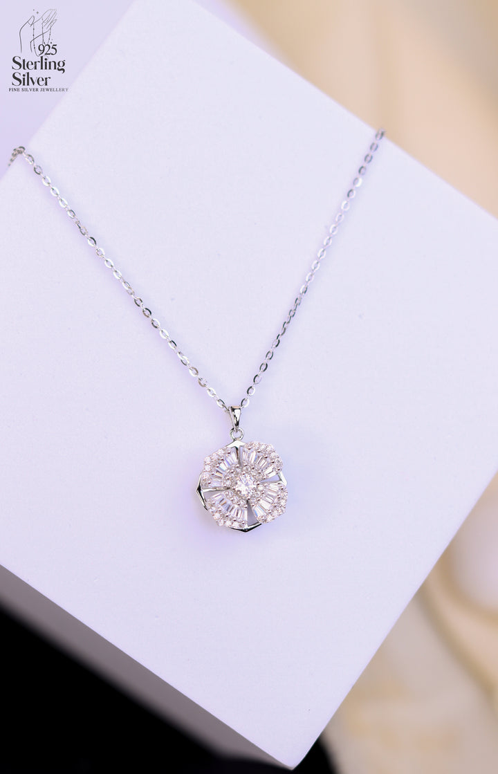 Spinning Flower 925 Sterling Silver Chain Pendant