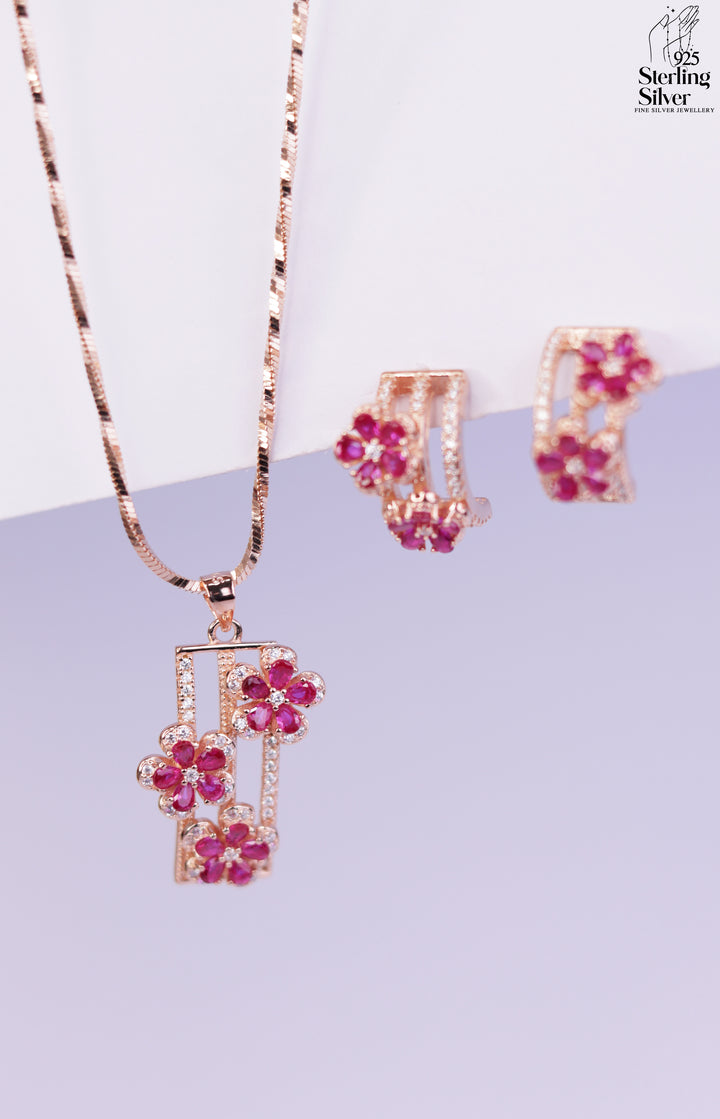 Floral 925 Sterling Silver Pendant Set