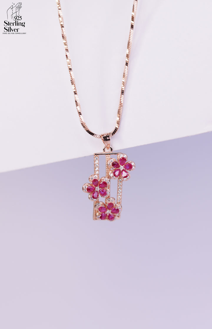 Floral 925 Sterling Silver Pendant Set