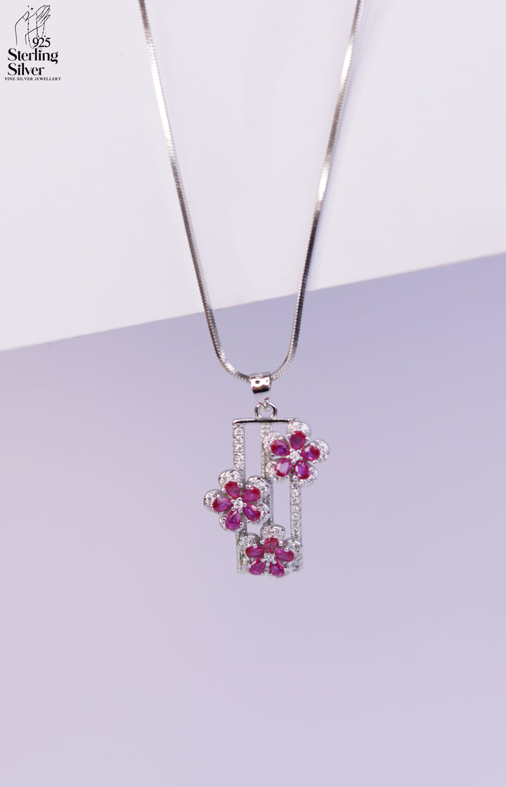 Floral 925 Sterling Silver Pendant Set