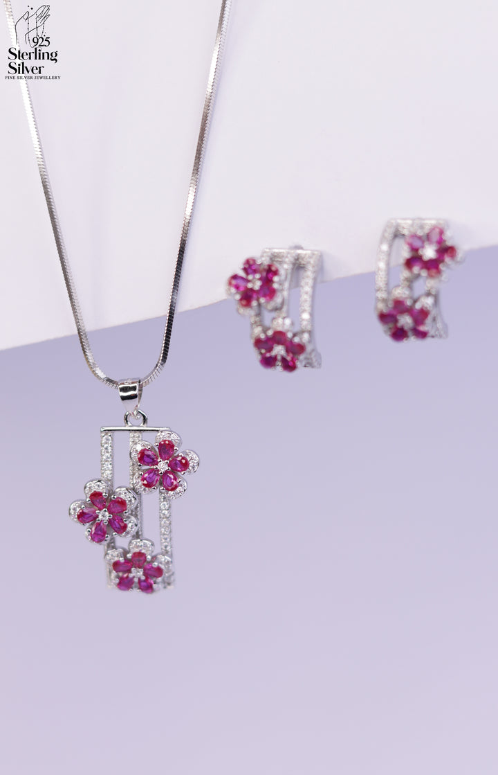 Floral 925 Sterling Silver Pendant Set