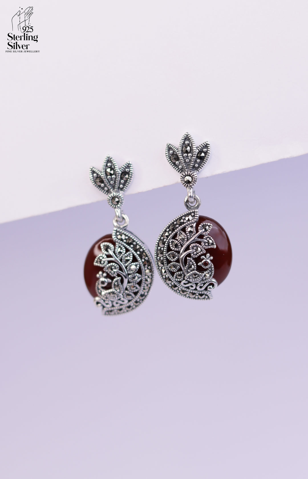 Peacock Marcasite Onyx 925 Sterling Silver Pendant Set