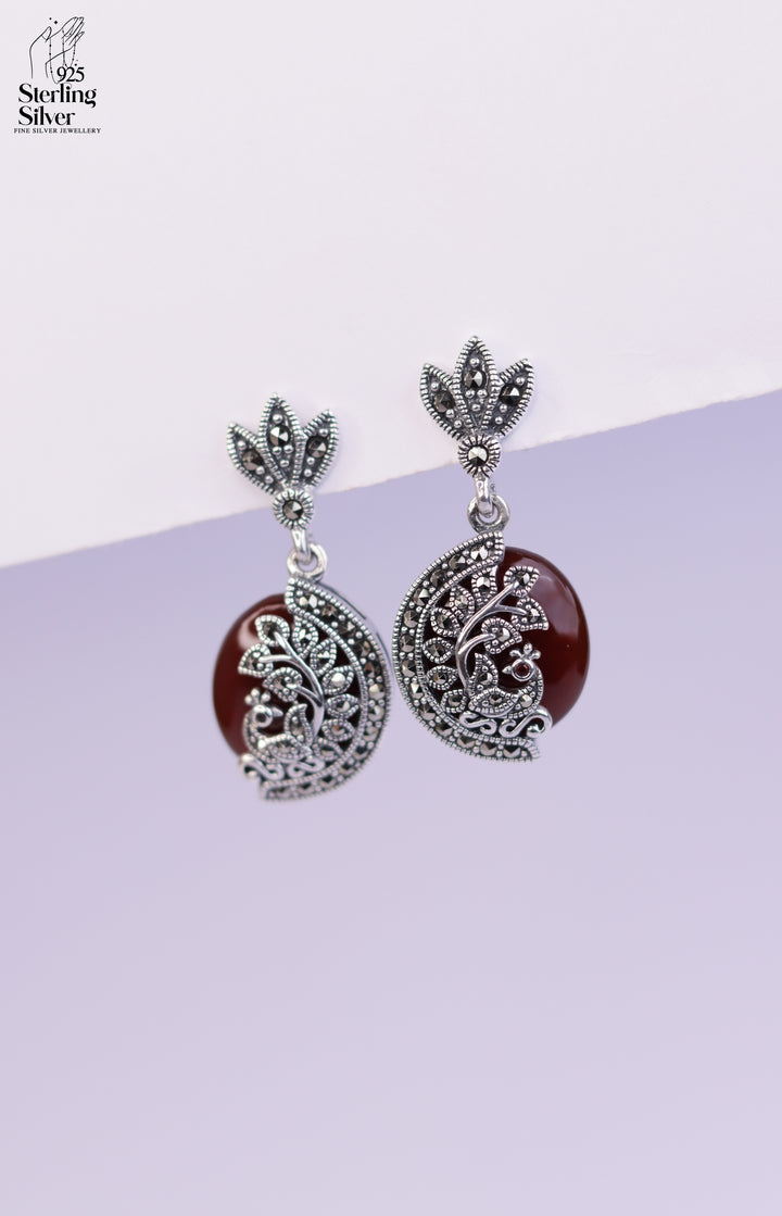 Peacock Marcasite Onyx 925 Sterling Silver Pendant Set