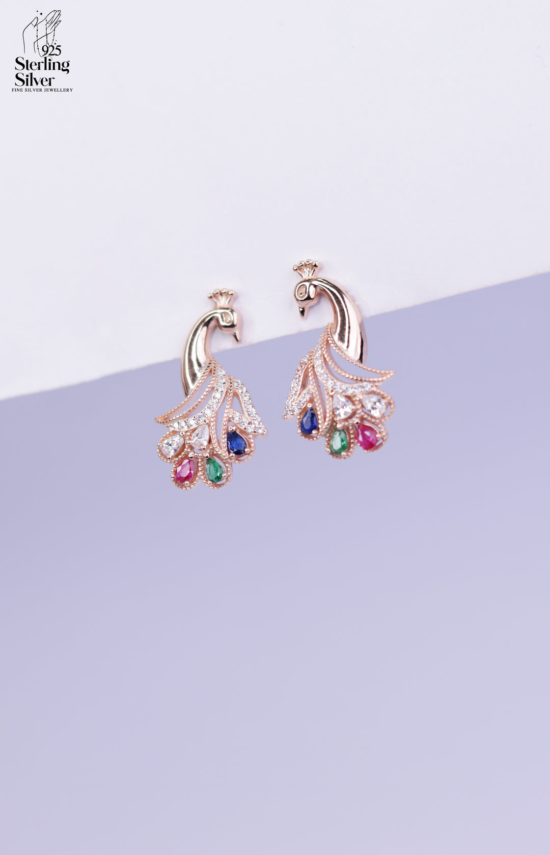 Fluttering Peacock 925 Sterling Silver Pendant Set