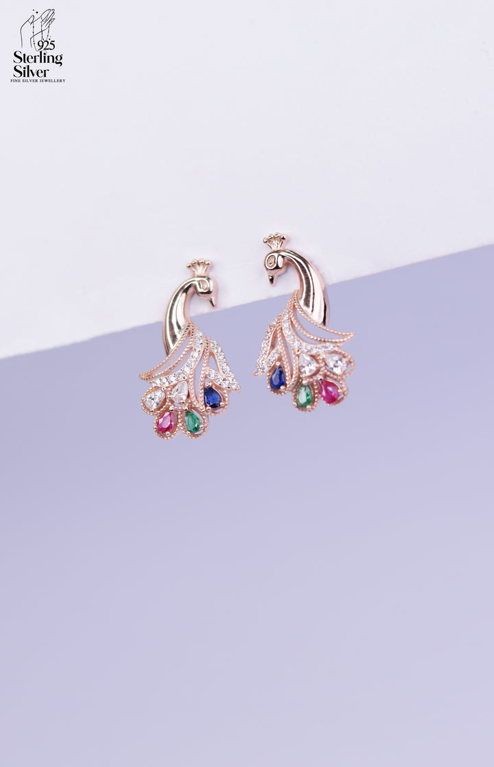 Fluttering Peacock 925 Sterling Silver Pendant Set