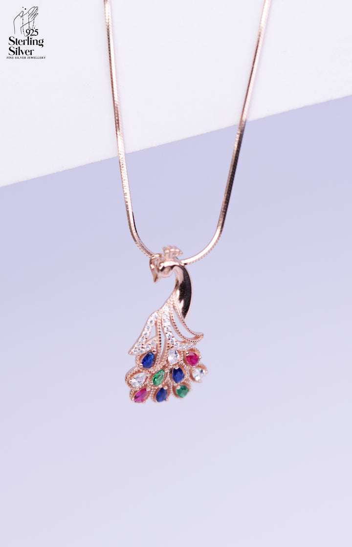 Fluttering Peacock 925 Sterling Silver Pendant Set