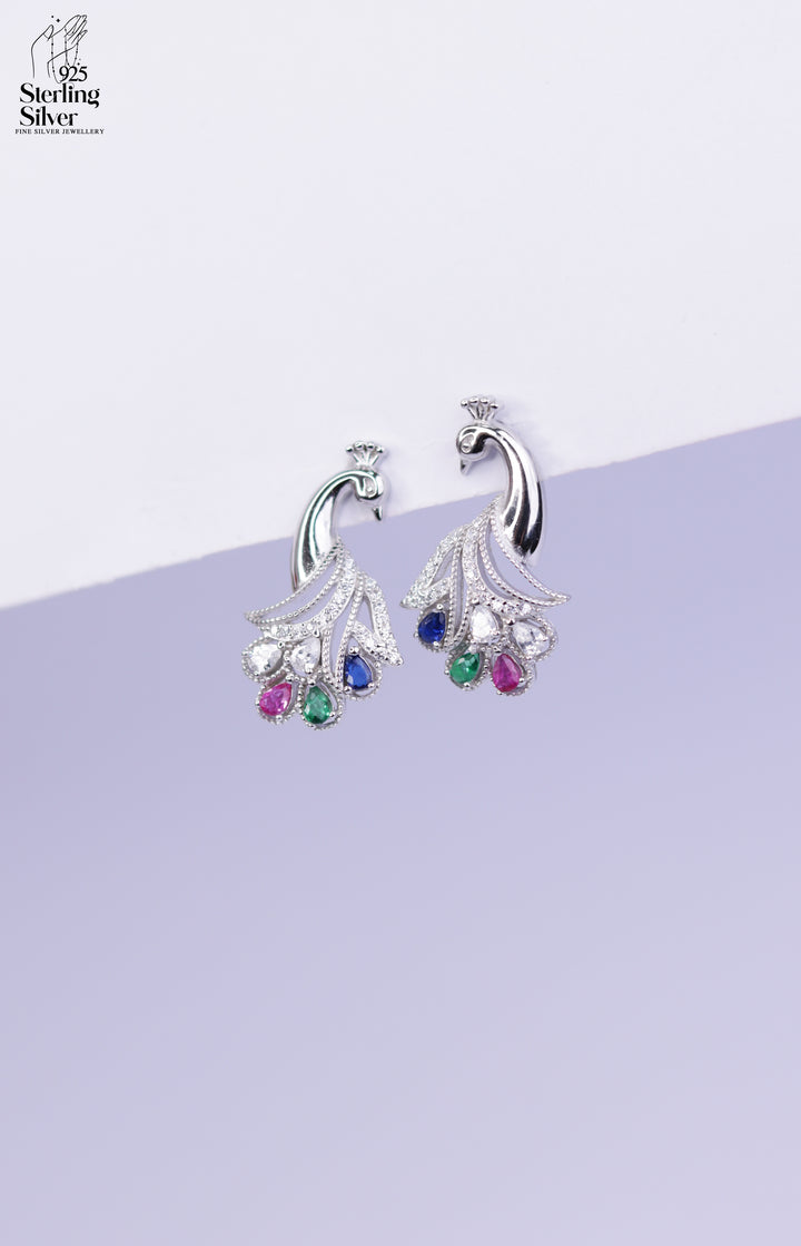 Fluttering Peacock 925 Sterling Silver Pendant Set